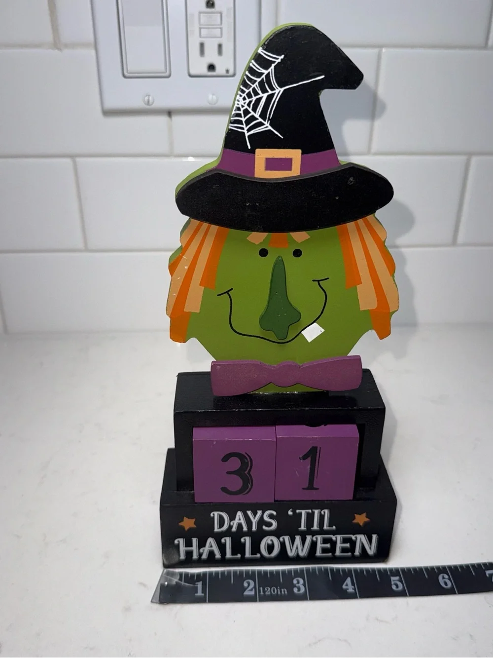 Halloween Witch Countdown Block Decor - Green